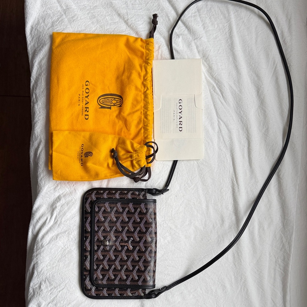 Goyard Black and Brown Chevron Crossbody Pouch